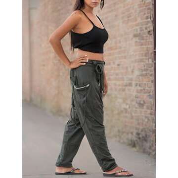 Thaluta Women's Harem Loose Yoga Travel Lounge Pants with Pockets Casual Boho Grey