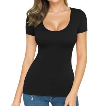 MANGOPOP Women's Summer Scoop Neck Slim Fit T-Shirts