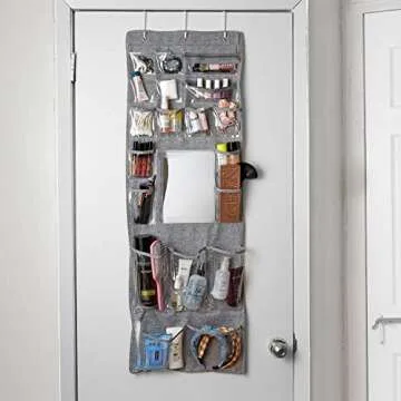 20 Pocket Over The Door Organizer with Hooks for College Dorm Room Closet, Bedroom, Bathroom, Pantry, Cruise Ship, and Kids Rooms (Grey)