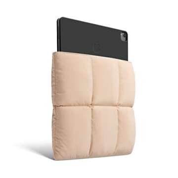 Comfyable Puffy Tablet Sleeve Bag Compatible for iPad Pro 13/12.9 Inch M4, iPad Air 13 Inch M2 2024 with Magic Keyboard, Quilted Puffer Puff Tablet Carrying Case for Women, Sand