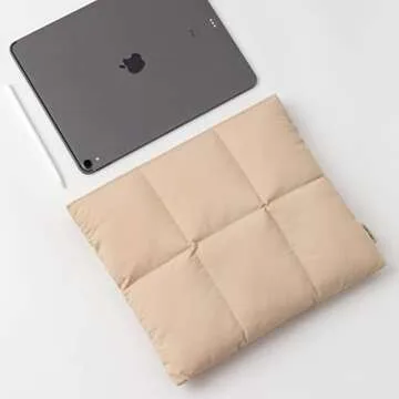Comfyable Puffy Tablet Sleeve Bag Compatible for iPad Pro 13/12.9 Inch M4, iPad Air 13 Inch M2 2024 with Magic Keyboard, Quilted Puffer Puff Tablet Carrying Case for Women, Sand