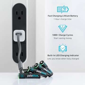 paleblue USB Rechargeable AAA Lithium Batteries, 1 Hour Charge Time, Recharge Over 1000 Times, 600 m...