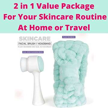 Facial Cleansing Brush, Exfoliating Face Brush to Gently Cleanse the Skin - Portable Exfoliating Brush, Convenient to Use Spa Headband - 2 in 1 Skincare Set with Face Scrub Brush, Microfiber Headband