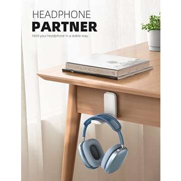 Lamicall Headphone Stand, Sticky Headset Hanger - Adhesive Headphone Holder Hook Mount, Headset Stan...