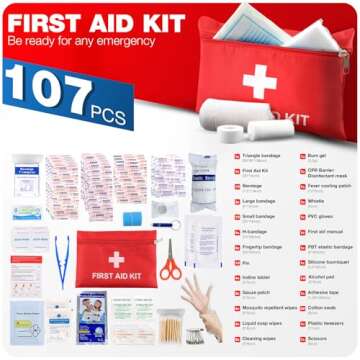 First Aid Kit for Home Car Travel - 107 Piece Essential Emergency Kit