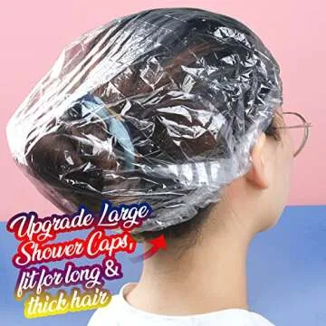 LEOBRO Shower Cap, Large Disposable Shower Caps, 100PCS Large Shower Caps for Women Disposable, Plastic Hair Caps for Shower, Thick Waterproof Plastic Shower Caps, Large Size 19.3 INCH