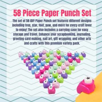 Scrapbook Paper Punch - 58pc Mini Paper Hole Punchers w Case - All Different Crafting Shape Designs ...