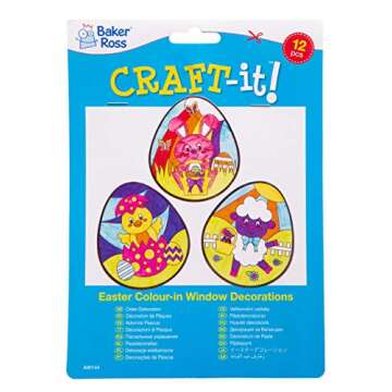 Baker Ross Easter Color in Window Decorations - Pack of 12, Easter Crafts for Kids to Decorate and Display (AW144)