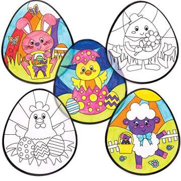 Baker Ross Easter Color in Window Decorations - Pack of 12, Easter Crafts for Kids to Decorate and Display (AW144)