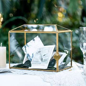 NCYP 10.2" x 5.9" x 7.9" Small Glass Cards Box with Slot and Lock for Wedding Reception - Birthdays ...