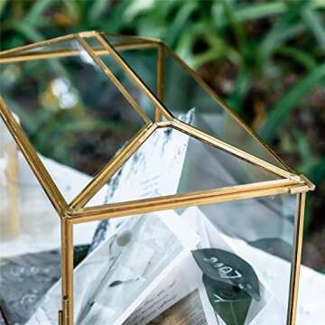 NCYP 10.2" x 5.9" x 7.9" Small Glass Cards Box with Slot and Lock for Wedding Reception - Birthdays Party Card Holder, Home Geometric Decorative, Clear Gold Terrarium (Glass Box Only)