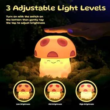 MUSHI Ambient Mushroom Night Light, Cute Silicone Squishy Light Up Mushroom Lamp, Tap-Sensitive 3 Le...