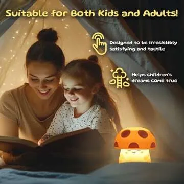 MUSHI Ambient Mushroom Night Light, Cute Silicone Squishy Light Up Mushroom Lamp, Tap-Sensitive 3 Level Dimmable Nightlight, Battery-Powered Bedside Touch Lamp for Kids Bedroom Baby Nursery Decor Gift