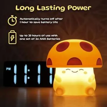 MUSHI Ambient Mushroom Night Light, Cute Silicone Squishy Light Up Mushroom Lamp, Tap-Sensitive 3 Level Dimmable Nightlight, Battery-Powered Bedside Touch Lamp for Kids Bedroom Baby Nursery Decor Gift