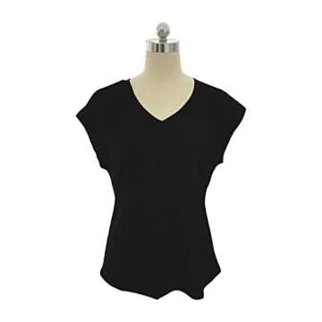 Kaupun Women's V Neck Tank Top Cap Sleeve Summer Shirt, Black, Large