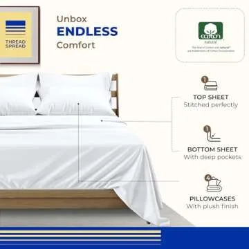 THREAD SPREAD 100% Pure Egyptian Cotton Sheets King Size - 1000 High Thread Count Sheets King, 6 PC White Luxury Hotel King Size Sheets Set, 16" Deep Pocket Sateen Weave Soft Cooling Bed Sheet Sets