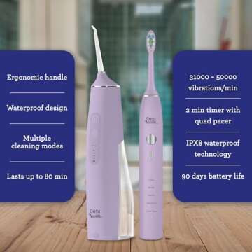 GuruNanda Lion & Lamb Kit (Lavender), Portable Water Flosser (300ml) with 4 Jet Tips, 5000 mAH Rechargeable Sonic Toothbrush with 4 Brush Heads & More