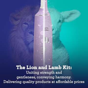 GuruNanda Lion & Lamb Kit (Lavender), Portable Water Flosser (300ml) with 4 Jet Tips, 5000 mAH Rechargeable Sonic Toothbrush with 4 Brush Heads & More