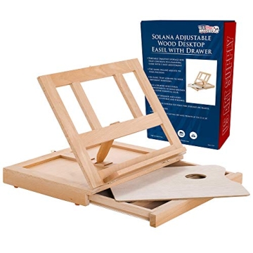 U.S. Art Supply Solana Adjustable Wood Desk Table Easel with Storage Drawer, Paint Palette, Premium ...