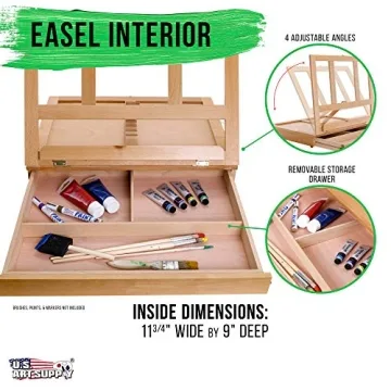 U.S. Art Supply Solana Portable Wood Desk Easel