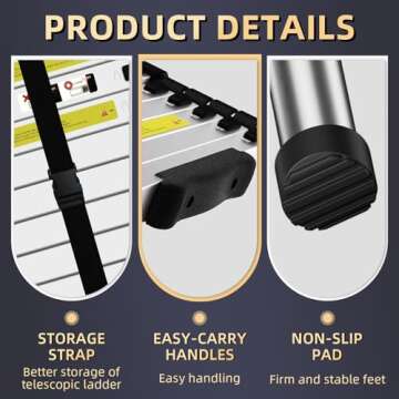 SDOER Telescoping Ladder: 12.5 FT Aluminum Extension Ladder Folding Compact Portable Anti-Slip Collapsible Ladders for Home Attic RV Loft Roof