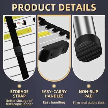 SDOER Telescoping Ladder: 12.5 FT Aluminum Extension Ladder Folding Compact Portable Anti-Slip Collapsible Ladders for Home Attic RV Loft Roof