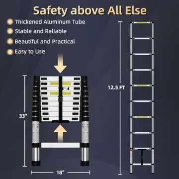 SDOER Telescoping Ladder: 12.5 FT Aluminum Extension Ladder Folding Compact Portable Anti-Slip Collapsible Ladders for Home Attic RV Loft Roof