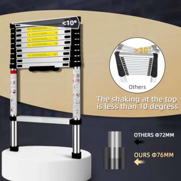 SDOER Telescoping Ladder: 12.5 FT Aluminum Extension Ladder Folding Compact Portable Anti-Slip Collapsible Ladders for Home Attic RV Loft Roof