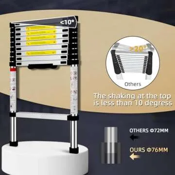 SDOER Telescoping Ladder: 12.5 FT Aluminum Extension Ladder Folding Compact Portable Anti-Slip Collapsible Ladders for Home Attic RV Loft Roof