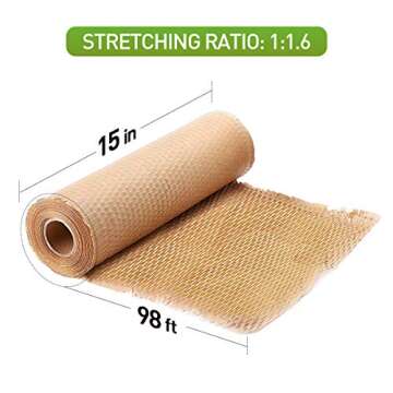 Packaging Paper Honeycomb Cushioning Wrap Paper Rolls 15"x98' Eco-Friendly Kraft Packaging Paper for...