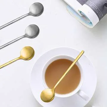 Pack of 8, Gold & Silver Plated Stainless Steel Espresso Spoons, findTop Mini Teaspoons Set for Coff...