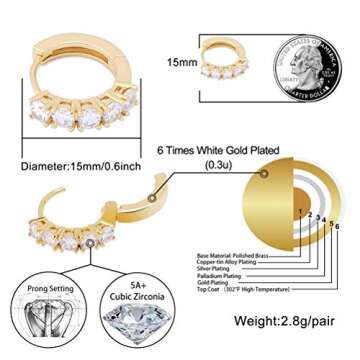 TOPGRILLZ Gold Hoop Earrings 14K Gold Silver 5A+ Diamond Cubic Zirconia Hoop Huggie Earrings Cartila...