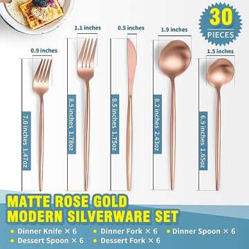 Lemeya Matte Rose Gold Silverware Set for 6 - Modern Stainless Steel Cutlery, 30-Piece Flatware Set ...