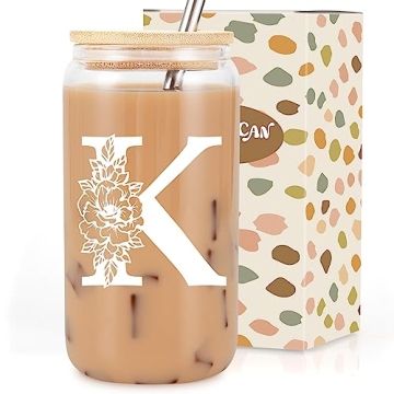 Personalized Glass Cup with Lid & Straw - Perfect Gift for Her