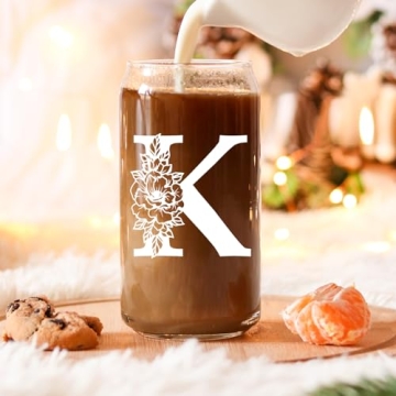 16 oz Monogrammed Glass Cup with Straw for Women