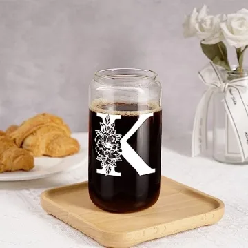 16 oz Monogrammed Glass Cup with Straw for Women