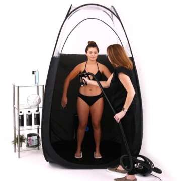 Naked Sun Black Spray Tan Tent - Pop Up Portable Professional Self Tanning Booth with Carry Bag Waterproof Floor and Extraction Fan Opening - Sunless Spray Tan Backdrop
