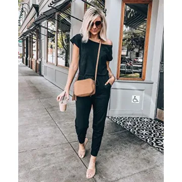 PRETTYGARDEN Women's Off Shoulder Stretchy Jumpsuit