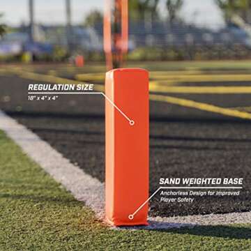 GoSports Football End Zone Pylons - Set of 4, Regulation 18 Inch x 4 Inch Sand Weighted Anchorless Football Field Markers