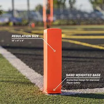 GoSports Football End Zone Pylons - Set of 4, Regulation 18 Inch x 4 Inch Sand Weighted Anchorless Football Field Markers