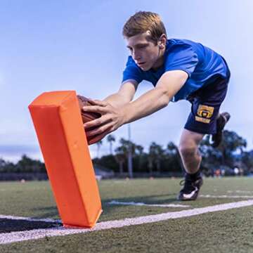 GoSports Football End Zone Pylons - Set of 4, Regulation 18 Inch x 4 Inch Sand Weighted Anchorless Football Field Markers