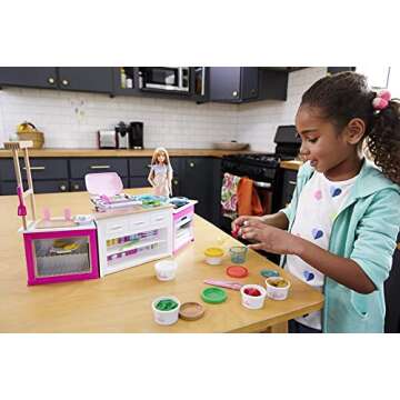 Barbie Careers Playset, Ultimate Kitchen Set with Blonde Chef Fashion Doll, Food Molds, 5 Dough Colo...