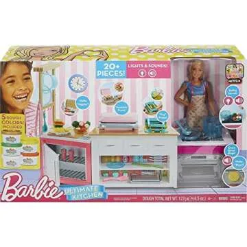 Barbie Careers Playset, Ultimate Kitchen Set with Blonde Chef Fashion Doll, Food Molds, 5 Dough Colors & 20+ Accessories, Lights & Sounds (Amazon Exclusive)