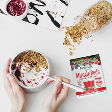 MacroLife Naturals Miracle Reds Superfood Supplement Powder Antioxidants Polyphenols Enzymes Probiotics - Raw Non-GMO Organic Vegan Gluten & Dairy Free (12 Packet)
