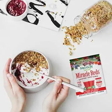 MacroLife Naturals Miracle Reds Superfood Supplement Powder Antioxidants Polyphenols Enzymes Probiotics - Raw Non-GMO Organic Vegan Gluten & Dairy Free (12 Packet)