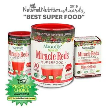 MacroLife Naturals Miracle Reds Superfood Supplement Powder Antioxidants Polyphenols Enzymes Probiotics - Raw Non-GMO Organic Vegan Gluten & Dairy Free (12 Packet)