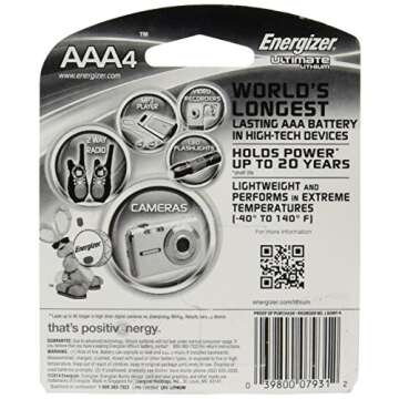 Energizer L92 Ultimate Lithium AAA Batteries – Power & Longevity 4 Pack