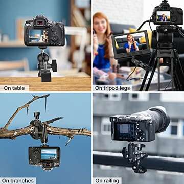R094 Super Clamp Multi-Functional Camera C Clamp Mount, 1/4" Ball Head Monitor Mount 3/8" Hole Adjus...