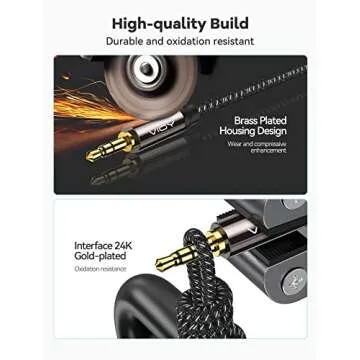 VIOY Aux Cable (10 ft), [Copper Shell, Hi-Fi Sound] 3.5 mm Male to Male Braided Auxiliary Cord Compatible with Headphone, Smartphone, Home/Car Stereo, Speaker, Echo & More