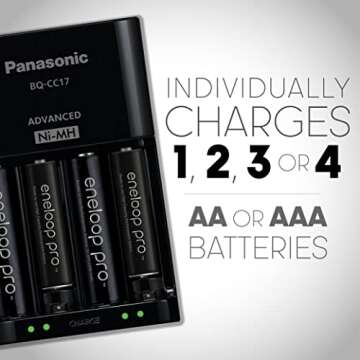 Panasonic K-KJ17KHCA4A Advanced Individual Cell Battery Charger Pack with 4 AA eneloop pro High Capacity Ni-MH Rechargeable Batteries